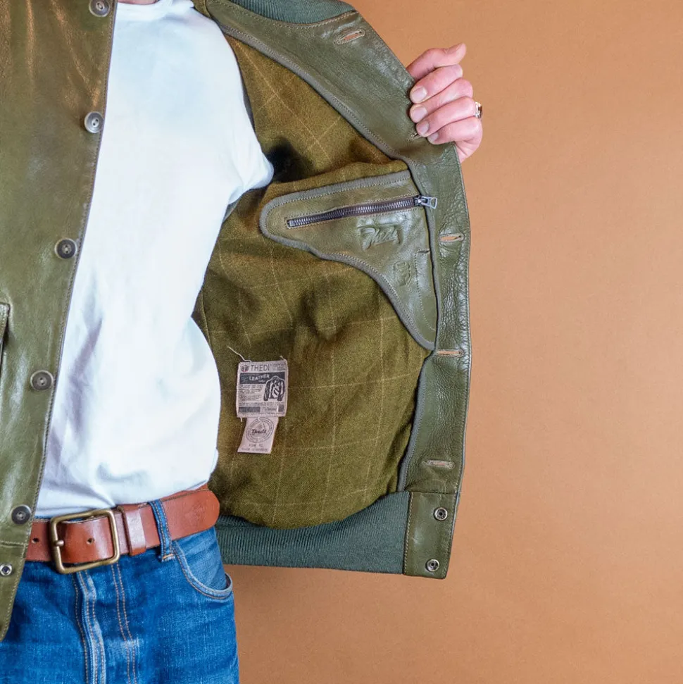 Baseballjacke Leder Grün